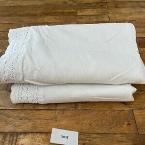 Simply Shabby Chic White King Pillow Shams (2) Linen Blend Lace Crochet Trim